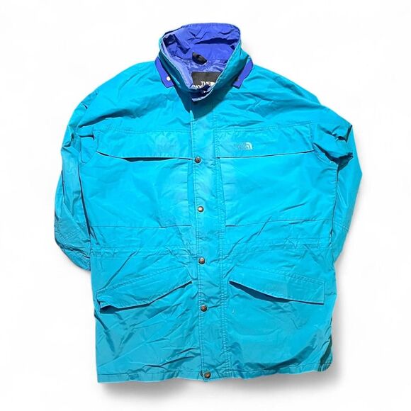 Vintage Made in USA North Face Blue Light Blue Teal Coat Jacket Gore Tex Sz L - Picture 2 of 7